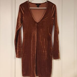 Forever 21 Rich Brown Velvet Medium Long Sleeve Dress
